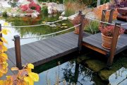 Důležitým tématem asijských zahrad jsou vodní prvky, jejichž hladinu lze pozorovat třeba z mostku.